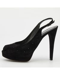 Stuart Weitzman - Suede Crystal Embellished Platform Slingback Sandals - Lyst