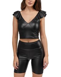 Bebe - Coated Knit Ruffle Sleeve Top - Lyst