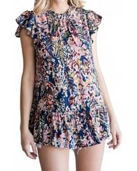 Jodifil - Watercolor Floral Ruffle Sleeve Top - Lyst