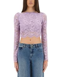Rabanne - Cropped Lace Top With Sheer Floral Detail - Lyst