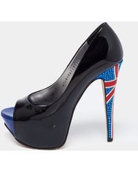 Gina - Patent Leather Crystal Embellished Peep Toe Platform Pumps - Lyst