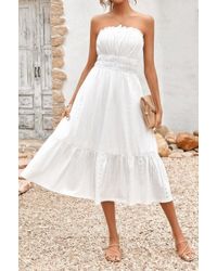 TRUEDAMES - Off Shoulder Lace Trim Strapless Tube A Line Dress - Lyst