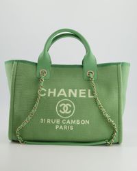 Chanel - Pistachio Canvas Small Deauville Tote Bag With Champagne Gold Hardware - Lyst