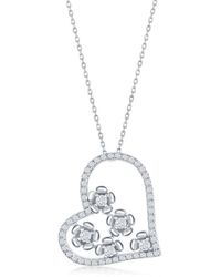 Simona - Sterling Cz Ruby Heart And Flowers Necklace - Rose Gold Plated - Lyst