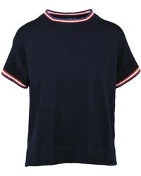 Alpha Studio - Midnight Cotton Crew Neck Knit Top - Lyst
