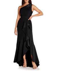 Adrianna Papell - One-shoulder Beaded Ruffled Gown - Lyst