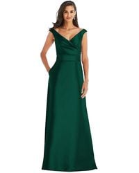 Alfred Sung - Off-The-Shoulder Draped Wrap Satin Maxi Dress - Lyst