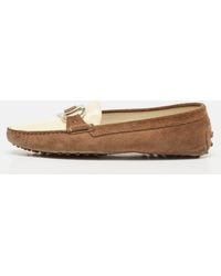 Tod's - Cream Suede And Patent Leather Slip On Loafers - Lyst