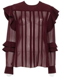 Lanvin - Burgundy Sheer Ruffled Silk-Nylon Blouse - Lyst