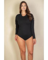 TRUEDAMES - Plus Solid Long Sleeve Round Neck Bodysuit - Lyst