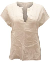 Vince - Short-Sleeve Split-Neck Blouse - Lyst