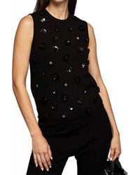 Minnie Rose - Viscose Shell With Floral Sequin Tank Top - Lyst