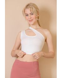 TRUEDAMES - Ribbed One Shoulder Cross Strap Crop Top - Lyst