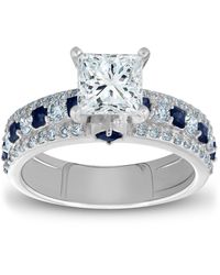 Pompeii3 - 2 1/2ct Princess Cut & Blue Sapphire Diamond Engagement Ring - Lyst