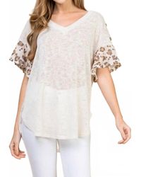 Emerald Collection - Lace Button Trim V Neck Top - Lyst