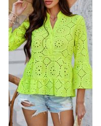 TRUEDAMES - Solid Half Button Flounce Sleeve Peplum Blouse - Lyst