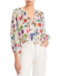 L'Agence - Bishop Sleeve Floral Print Button-down Top - Lyst