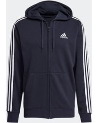 adidas - Essentials French Terry 3-Stripe Full-Zip Hoodie - Lyst