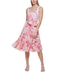 Calvin Klein - Chiffon Floral Midi Dress - Lyst