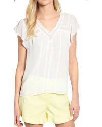 1.STATE - Short Sleeve V-Neck Blouse W/ Lace Trim Blouse - Lyst