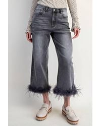 Easel - Fur Bottom Hem Stretch Denim Pants - Lyst