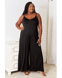 TRUEDAMES - Full Size Soft Rayon Spaghetti Strap Tied Wide Leg Jumpsuit - Lyst