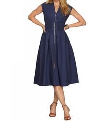 She + Sky - Drop Shoulder Front Zip Midi Dress - Lyst