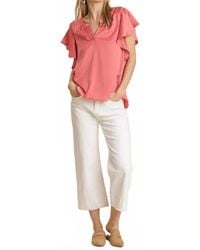 Umgee - Satin V-Neck Short Ruffle Sleeve Top - Lyst