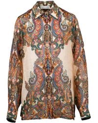 Zimmermann - Long-Sleeved Ramie Shirt With Intricate Paisley Pattern - Lyst