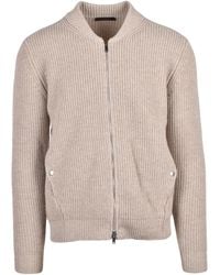 SLOWEAR ZANONE - Ribbed High Collar Virgin Wool Zip Cardigan - Lyst