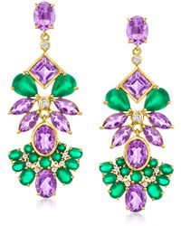 Ross-Simons - Amethyst And Green Chalcedony Drop Earrings With . White Topaz - Lyst