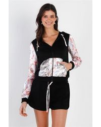 TRUEDAMES - Multi Color Print Colorblock Zip-Up Hooded Top & Short Set - Lyst
