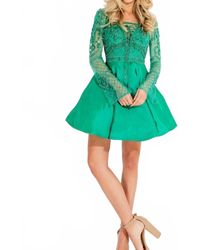 Rachel Allan - Beaded Mikado Short Prom Dress - Lyst