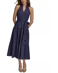 Donna Karan - Linen Blend Halter A Line Dress - Lyst