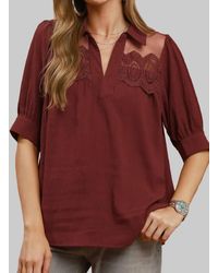 Umgee - Lace Detail Collared Blouse - Lyst