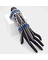 Fashnzfab - Marquise Stone Cluster Embellished Rhinestone Paved Hand Chain Evening Bracelet Sapphire - Lyst