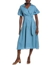 Gracia - Side Waist Belt Linen-Blend Midi Wrap Dress - Lyst