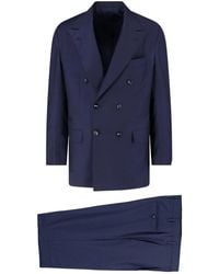 Kiton - Double-Breasted Peaked Lapel Wool Suit - Lyst