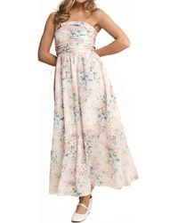 J.Nna - Floral Eyelet Ruched Strapless Midi Dress - Lyst