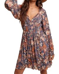 Listicle - Floral Print Smocked Long Sleeve Dress - Lyst