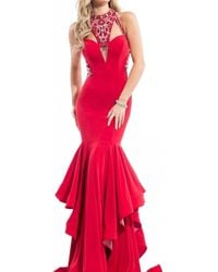 Rachel Allan - Beaded Halter Neck Jersey Prom Gown - Lyst
