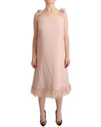 P.A.R.O.S.H. - Polyester Sleeveless Midi Feather Shift Dress - Lyst
