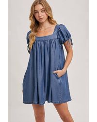 Bluivy - Denim Square Neck Babydoll Dress With Pockets - Lyst
