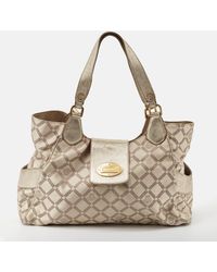 Versace - Pale Gold/light Signature Fabric And Leather Tote - Lyst
