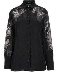 Versace - Recycled-Effect Satin Shirt With Lace Inserts - Lyst