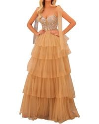 Amarra - Ruffle Tulle A-Line Gown With Beaded Top - Lyst