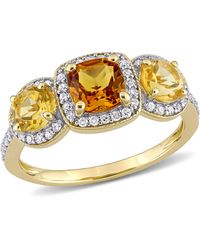 Mimi & Max - 1 3/4Ct Tgw Citrine 1/3Ct Tdw Diamond 3-Stone Halo Ring - Lyst