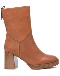 Xti - Carmela Collection Leather Booties In Camel - Lyst