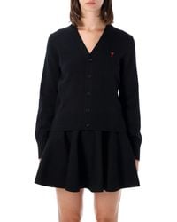 Ami Paris - Wool V-Neck Cardigan With Ami Of Caur Logo - Lyst