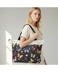 Fashnzfab - Butterfly Pattern Print Large Woven Frayed Shoulder Tote Bag - Lyst